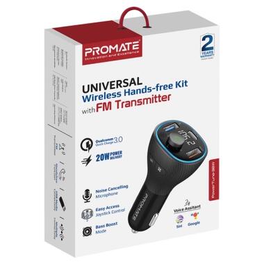 FM-трансмиттер Promate PowerTune 38W USB-A OTG/USB-A QC3.0/USB-C PD Black (powertune-38w.black) фото №2