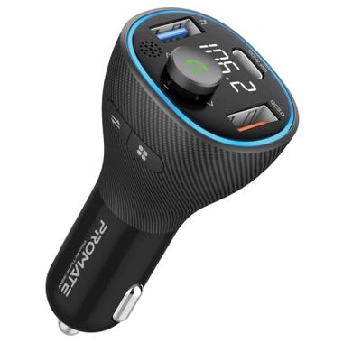 FM-трансмиттер Promate PowerTune 38W USB-A OTG/USB-A QC3.0/USB-C PD Black (powertune-38w.black) фото №1
