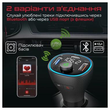 FM-трансмиттер Promate PowerTune 38W USB-A OTG/USB-A QC3.0/USB-C PD Black (powertune-38w.black) фото №3