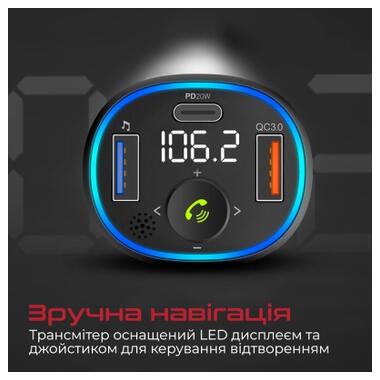 FM-трансмиттер Promate PowerTune 38W USB-A OTG/USB-A QC3.0/USB-C PD Black (powertune-38w.black) фото №5
