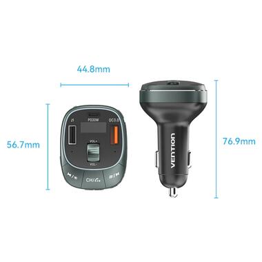 Автомобільний FM-трансміттер Vention PD 54W 3-Port USB (C+A+A) LED/USB Flash/Bluetooth, вольтметр (FFLB0) фото №5