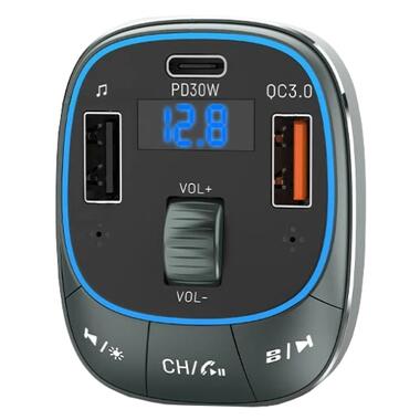 Автомобільний FM-трансміттер Vention PD 54W 3-Port USB (C+A+A) LED/USB Flash/Bluetooth, вольтметр (FFLB0) фото №2