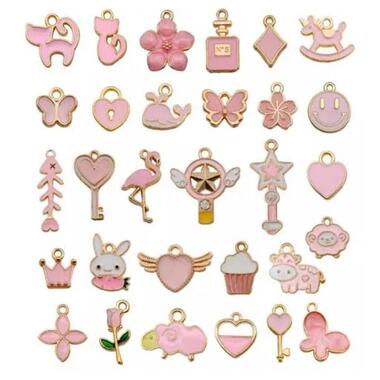 Набір із 100 емальованих підвісок шармів шарміків, Змішаний, рожевий фото №1