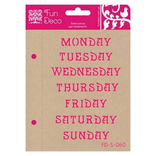 Трафарет многоразовый самоклеющийся Fun Deco Дни недели английский 10 х 15 см (FD-S-060) фото №1