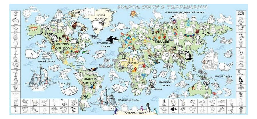 Шпалери-розмальовки Дитяча карта світу кольорова C-130002 60х130 фото №1