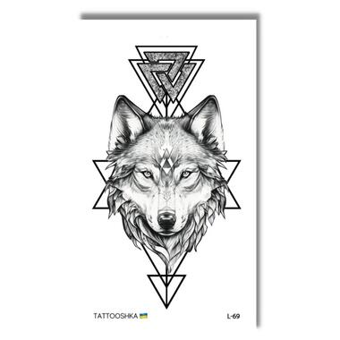 Временная татуировка TATTOOSHKA Волк графический L-69 черный  фото №1