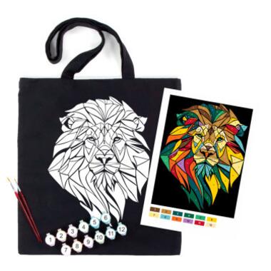 Набір для творчості Rosa екосумка-розмальовка, чорна, Неоновий лев 38х42см (4823098539759) фото №1