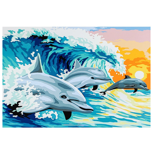 Картина за номерами Strateg ПРЕМІУМ Трійка дельфінів розміром 30х40 см (SS6651) фото №1