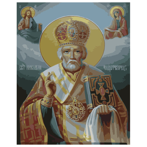 Картина за номерами Strateg ПРЕМІУМ Святий Миколай з лаком та рівнем розміром 40х50 см (SY6651) фото №1