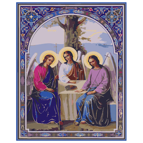 Картина за номерами Strateg ПРЕМІУМ Свята Трійця з лаком та рівнем розміром 40х50 см (SY6700) фото №1