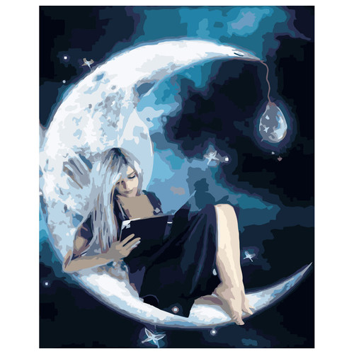 Картина за номерами Strateg ПРЕМІУМ Усамітнення на місяці з лаком та рівнем розміром 30х40 см (SS-6501) фото №1