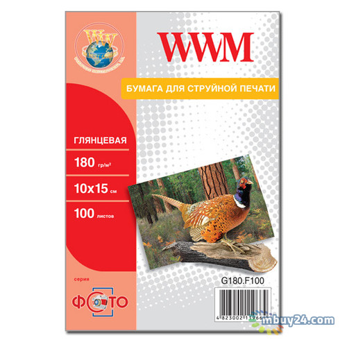 Папір WWM глянсовий 180g/m2, 100х150 мм, 100л (G180.F100) фото №1