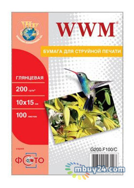 Папір WWM глянсовий 200g/m2, 100х150мм, 100л (G200.F100//G200.F100/C) фото №1