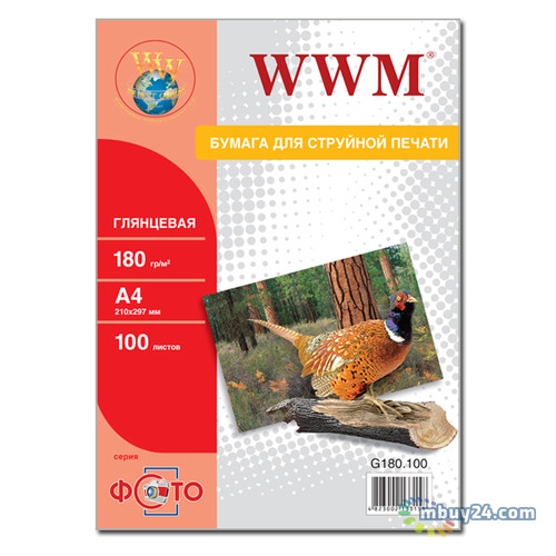 Папір WWM A4 глянсовий 180g / m2, 100л (G180.100) фото №1