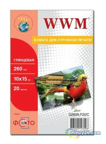 Папір WWM глянсовий 260g/m2, 100х150 мм, 20л (G260N.F20) фото №1