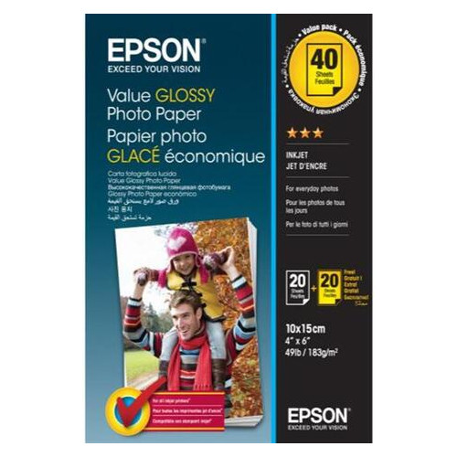 Фотопапір Epson Value Glossy Photo Paper глянсовий 183 г/м2 10х15см 2х20 л (BOGOF) (C13S400044) фото №1