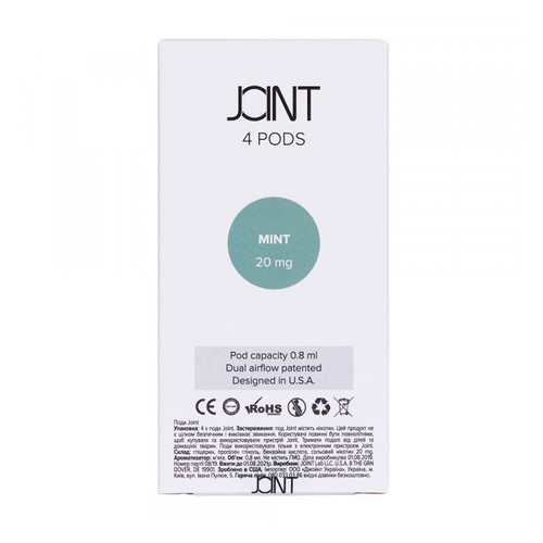 Картриджи Joint Pods Mint 4 шт. 0,8ml 20mg солевой никотин (Joint/Mint20) фото №2