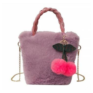 Дитяча сумка GZ-5043 хутряна з вишнею на ланцюжку для дівчинки Light Pink фото №1