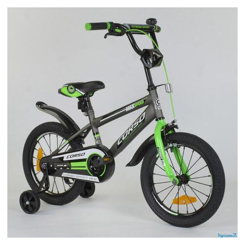Дитячий велосипед Corso Aerodynamic ST 16 с усиленными спицами Сіро-зелений фото №2