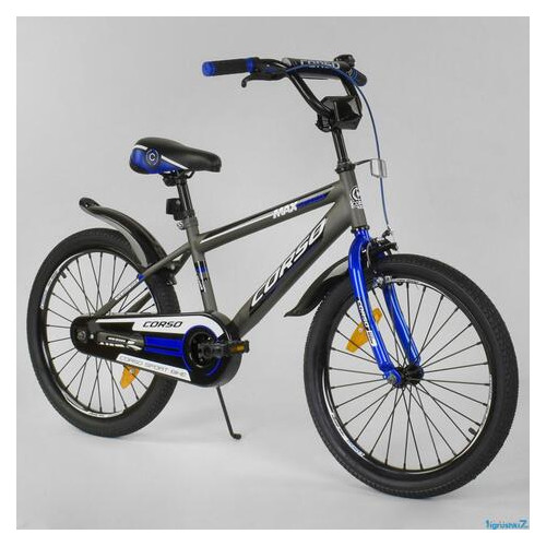 Підлітковий велосипед 20 дюймов Corso Aerodynamic ST 20 с усиленными спицами Серо-синий фото №1