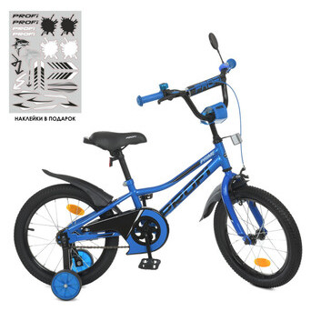 Велосипед дитячий PROF1 Y16223-1 16 дюймів синій фото №2