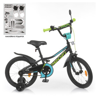 Велосипед дитячий PROF1 Y16224-1 16 дюймів чорний фото №2