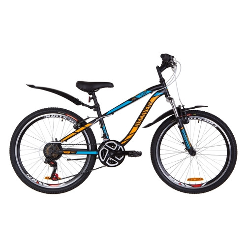 Велосипед 24 Discovery FLINT / вилка AM 14G / тормоза Vbr / рама 13 сталь /Чорно-синий с оранжевым (м) с крылом Pl 2019 (OPS-DIS-24-115) фото №1
