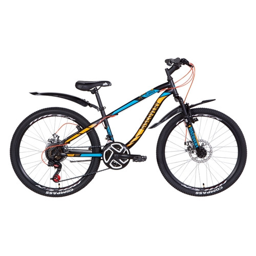 Велосипед в коробке 24 Discovery FLIPPER AM DD рама-13 ST черно-синий с оранжевым с крылом Pl 2021 (RET-DIS-24-050)