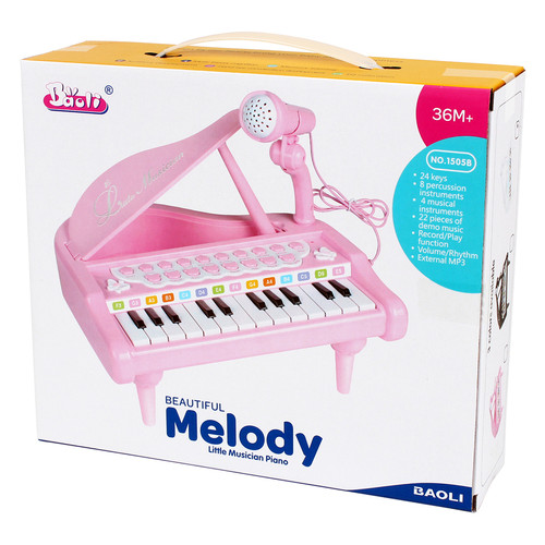 Дитяче піаніно синтезатор Baoli Маленький музикант з мікрофоном 24 рожевий клавіші фото №4