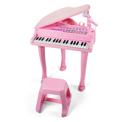 Дитяче піаніно синтезатор Baoli Маленький музикант з мікрофоном і стільцем 37 рожевий клавіш фото №1