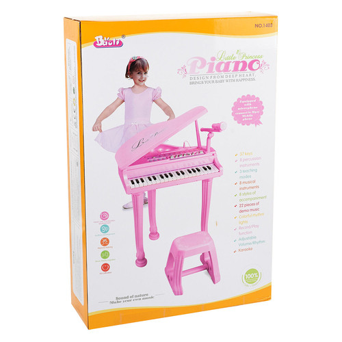Дитяче піаніно синтезатор Baoli Маленький музикант з мікрофоном і стільцем 37 рожевий клавіш фото №5