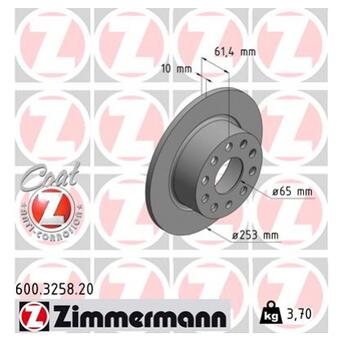 Гальмівний диск ZIMMERMANN 600.3258.20 фото №1