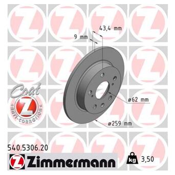Гальмівний диск ZIMMERMANN 540.5306.20 фото №1