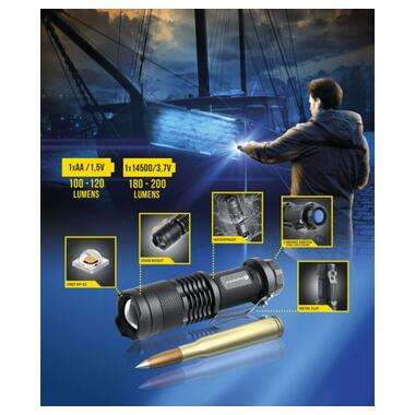 Ліхтарик everActive FL-180 Bullet, 1xAA/14500, 200Lm, CREE XP-E2, Alu, Zoom, 3 режими, Blister фото №3