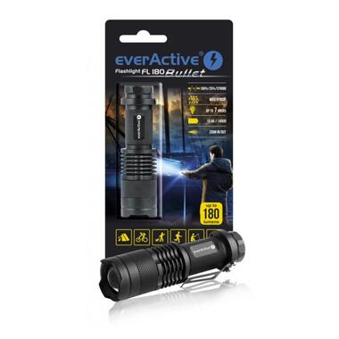 Ліхтарик everActive FL-180 Bullet, 1xAA/14500, 200Lm, CREE XP-E2, Alu, Zoom, 3 режими, Blister фото №10