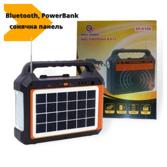 Ліхтар на сонячній батареї PowerBank EP-0198 - радіо-bluetooth 9V 3W 3 лампочки XPRO Чорний (MER-15360_1162) фото №2