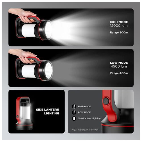 Світильник акумуляторний ліхтар прожектор повербанк Decovolt чорно-червоний фото №2