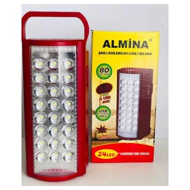 Ліхтар кемпінговий аварійне освітлення з функцією Power bank Almina DL-2424 24 LED, акумуляторна лампа 6V 3Ah Червоний фото №1