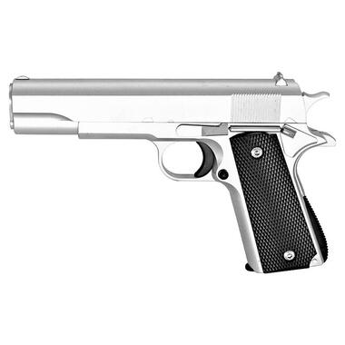 Страйкбольний пістолет Galaxy Colt M1911 Classic G13S метал пластик срібло з кульками та кобурою фото №1