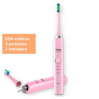 Електрична зубна щітка 3 режими/2 насадки DSP 80010A рожева 1.6W USB (DSP-80010A_529) фото №2