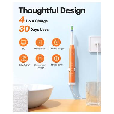 Ультразвукова електрична зубна щітка Bitvae D2 Orange фото №3