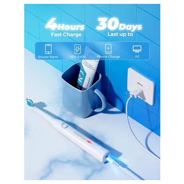Електрична зубна щітка з 8 насадками Teetheory White фото №3