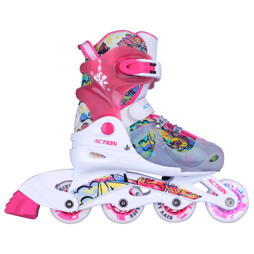 Дитячі регульовані роликові ковзани Action Doly з освітленими колесами - розмір S 30-33, рожеві (13779-S-1) фото №1