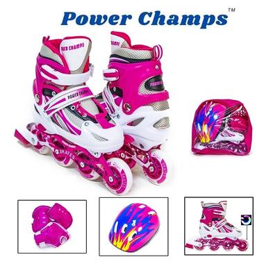 Комплект ролики із захистом та шоломом LED Power Champs Рожевий (розмір 29-33) + сумка (463058063) фото №2