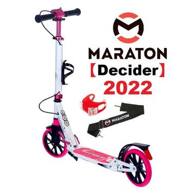 Самокат Maraton Decider 2022 Біло-рожевий + LED-ліхтарик, Тримач (Decider-Pink) фото №2