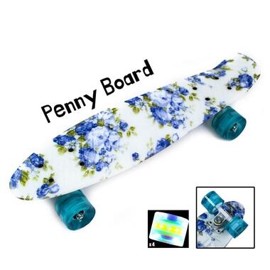 Пенні Борд Penny Board 22,5 Blue Rose Синя троянда (Світяться колеса) (PG05) фото №2