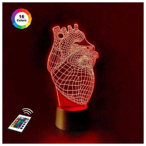 3D нічник 3DToyslamp Серце 2 (Збільшене зображення) пульт ДУ мережевий адаптер батарейки (3ААА) (6743КК) фото №1