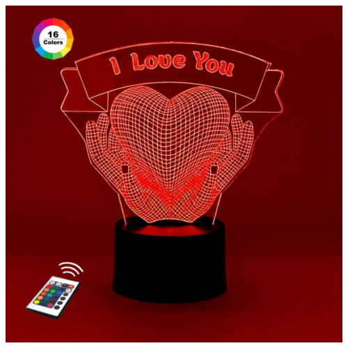 3D нічник 3DToyslamp Серце 3 (Збільшене зображення) подарункова упаковка 16 кольорів пульт ДК (87куа) фото №1