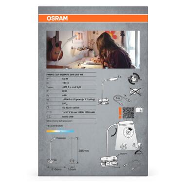 Настольная лампа Osram PANAN CLIP SQUARE DIM USB WT (4099854507496) фото №6