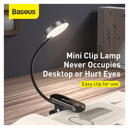 Лампа Baseus DGRAD-0G Comfort Reading Mini Clip Lamp акумуляторна настільна сіра фото №8